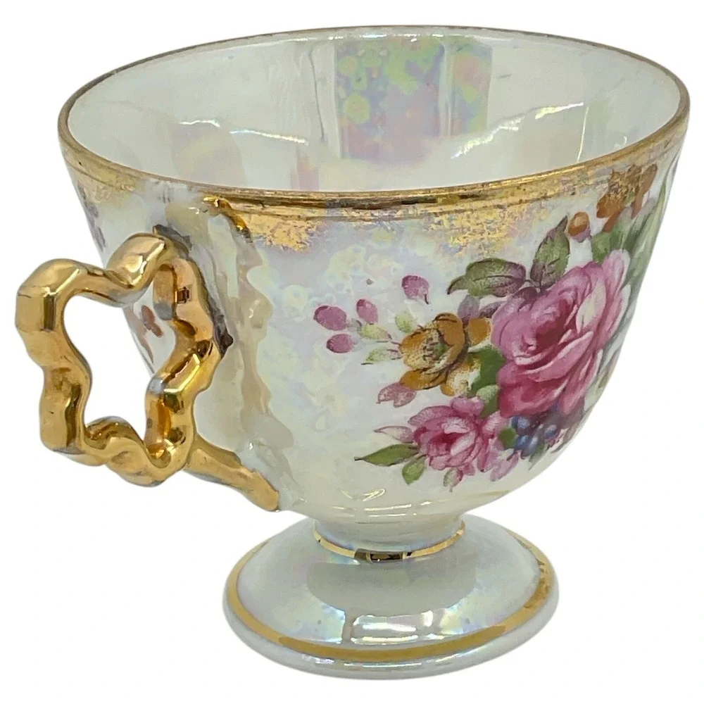 Lusterware Tea Cup Roses Gold‎ Trim Vintage Tea Beautiful Irradiscent Victorian